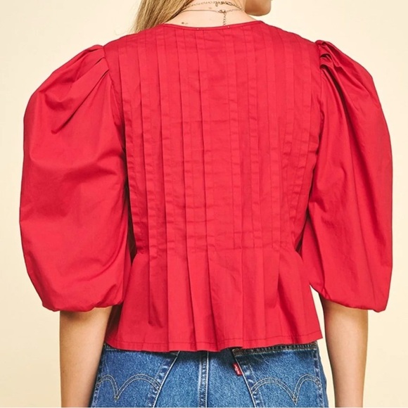 Pinch Miley Top Size Small NWT Puffed Sleeve in Deep Red - Picture 2 of 7